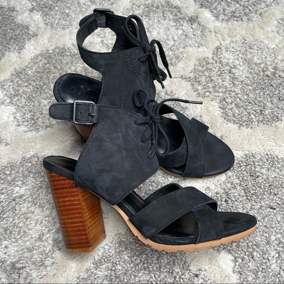 M4D3 Madi Black Suede Sandals 4" Block Heels Size 7.5M - Picture 7 of 15